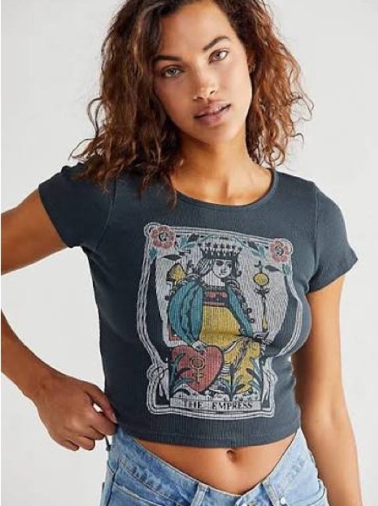 Daydreamer Tops - Daydreamer Charcoal Graphic Baby Tee - Empress Tarot Design